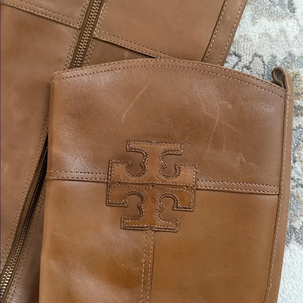 Tory Burch Chestnut Brown Leather Knee-High Heeled Boots